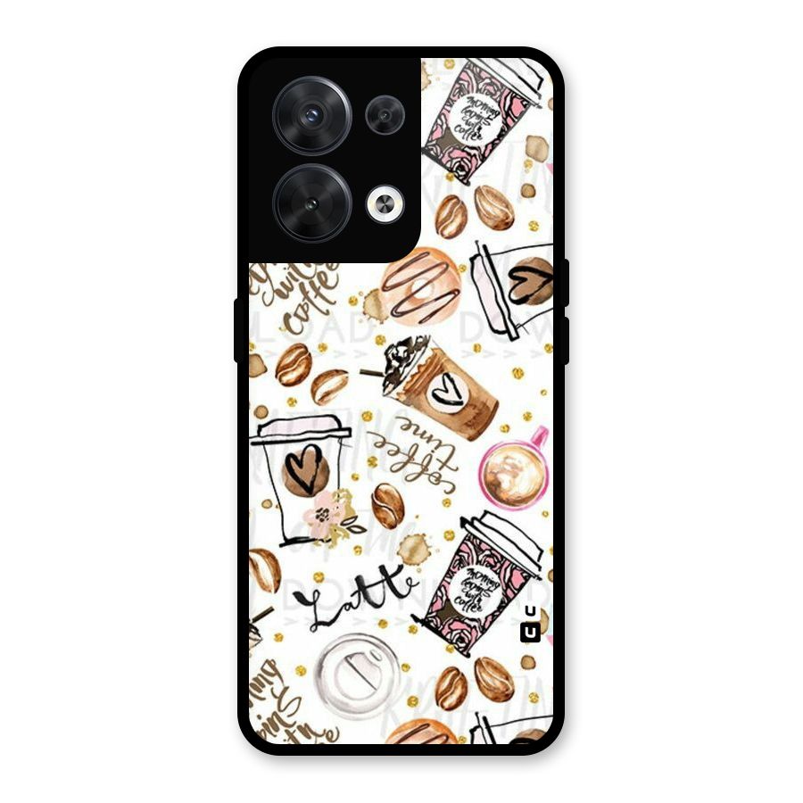 Cute Coffee Pattern Glass Back Case for Oppo Reno8 5G