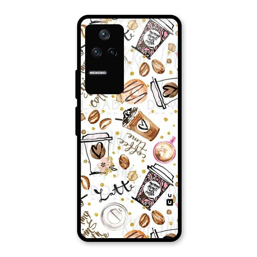 Cute Coffee Pattern Glass Back Case for Poco F4 5G
