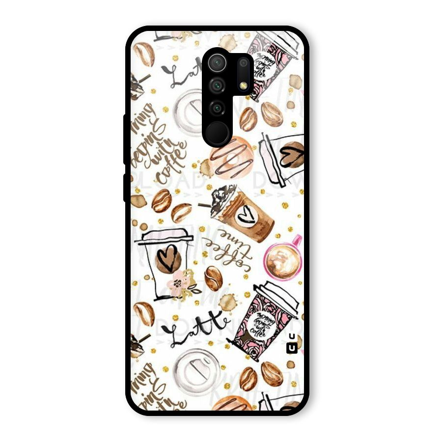 Cute Coffee Pattern Glass Back Case for Poco M2