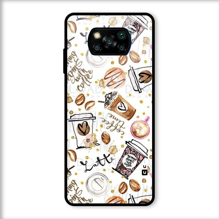 Cute Coffee Pattern Glass Back Case for Poco X3