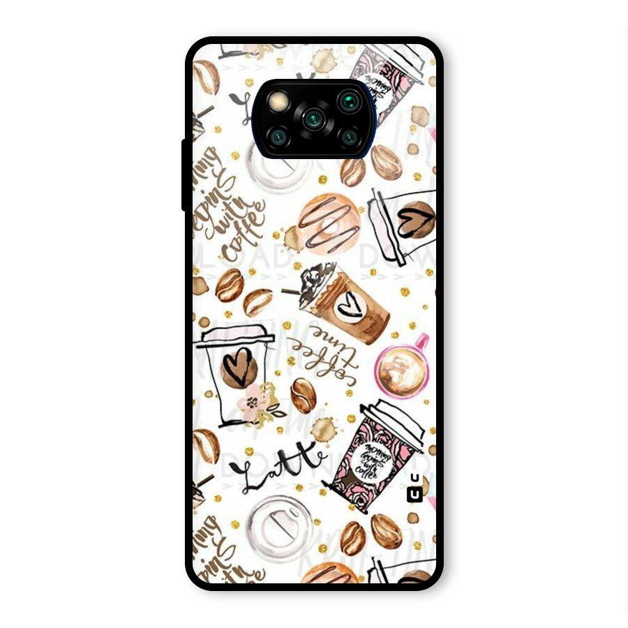 Cute Coffee Pattern Glass Back Case for Poco X3 Pro
