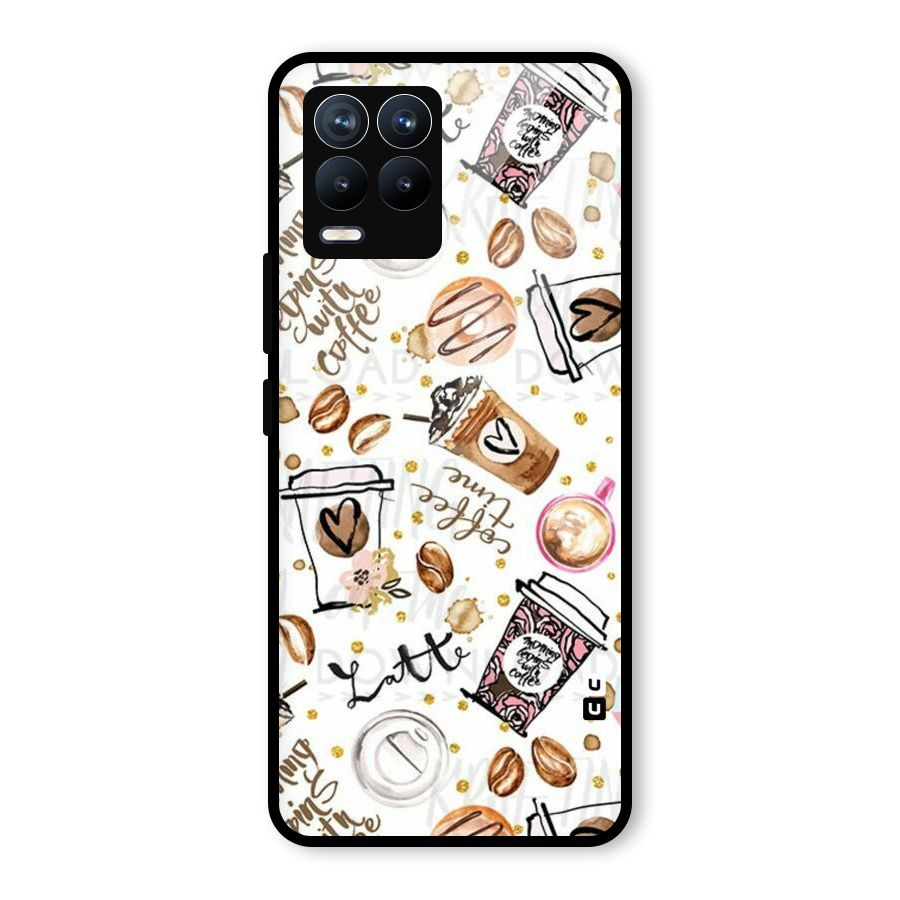 Cute Coffee Pattern Glass Back Case for Realme 8 Pro