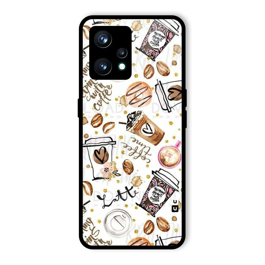 Cute Coffee Pattern Glass Back Case for Realme 9 Pro Plus 5G