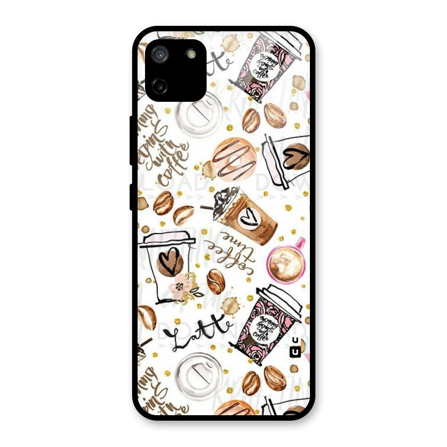 Cute Coffee Pattern Glass Back Case for Realme C11