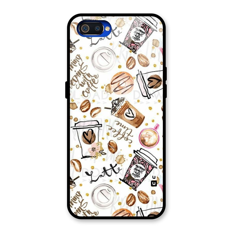 Cute Coffee Pattern Glass Back Case for Realme C2