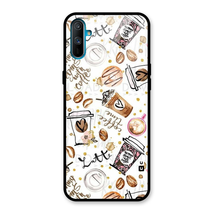 Cute Coffee Pattern Glass Back Case for Realme C3