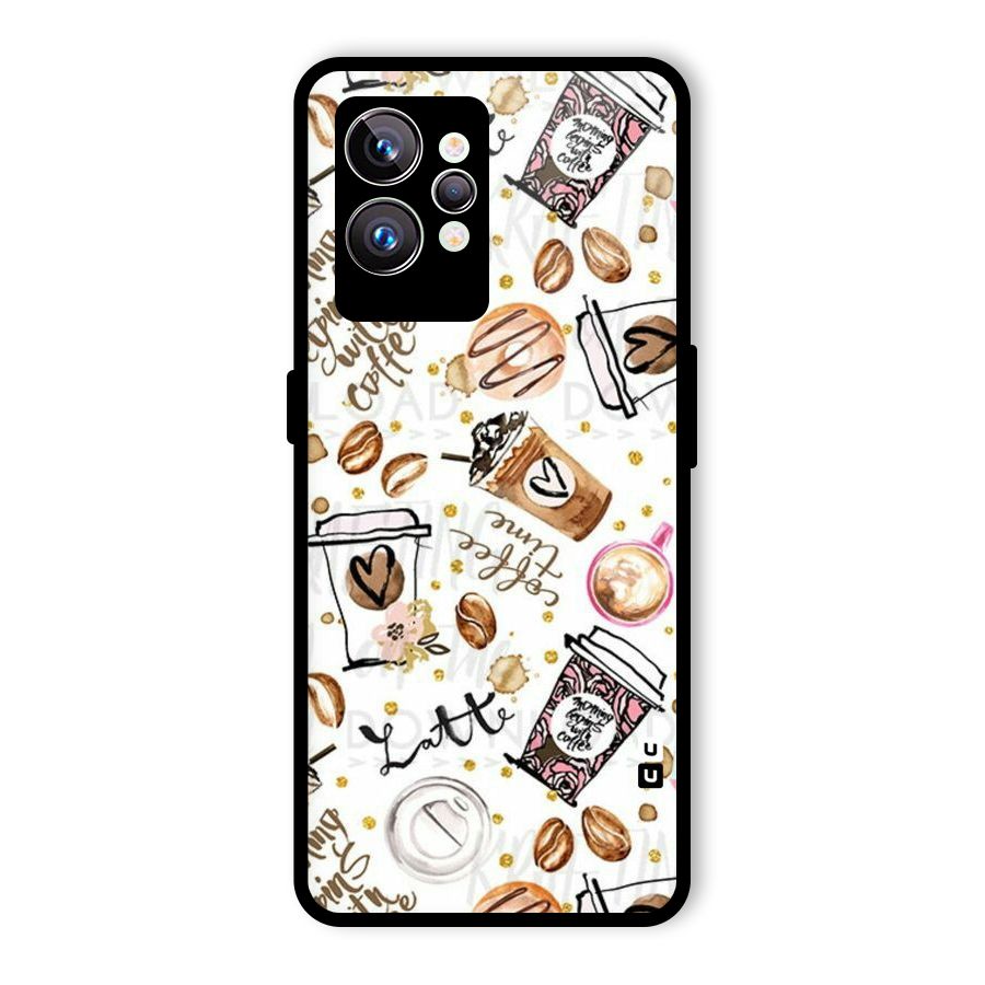 Cute Coffee Pattern Glass Back Case for Realme GT2 Pro