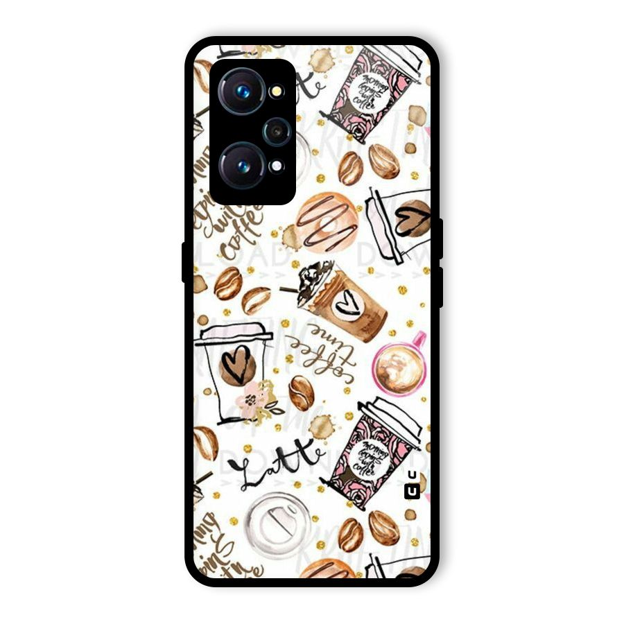 Cute Coffee Pattern Glass Back Case for Realme GT 2