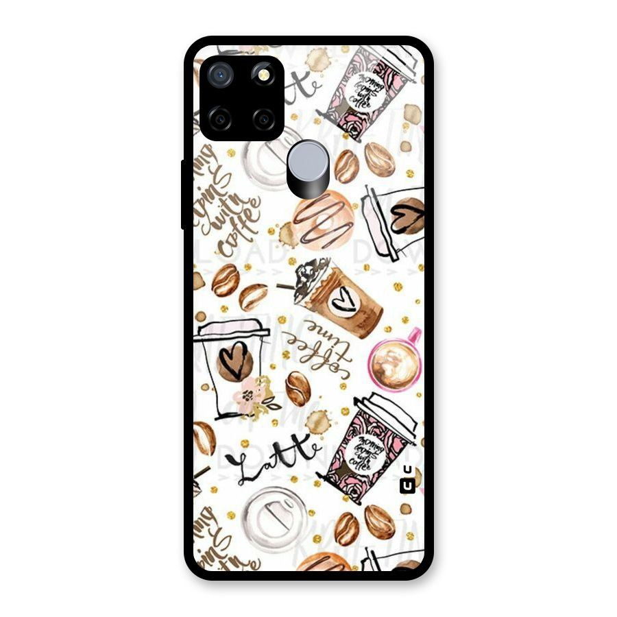Cute Coffee Pattern Glass Back Case for Realme Narzo 20