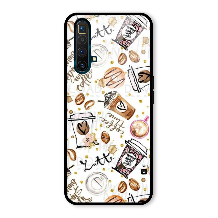 Cute Coffee Pattern Glass Back Case for Realme X3