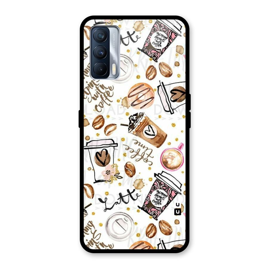 Cute Coffee Pattern Glass Back Case for Realme X7
