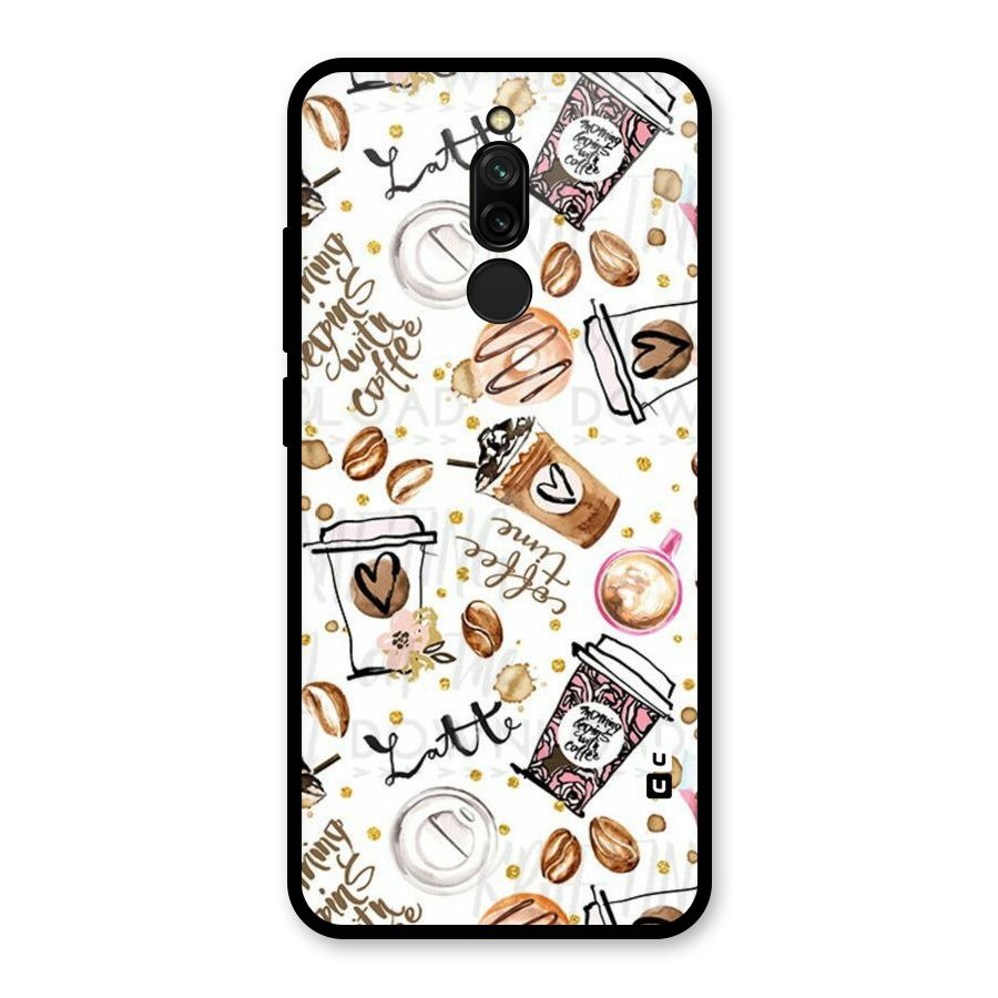 Cute Coffee Pattern Glass Back Case for Redmi 8