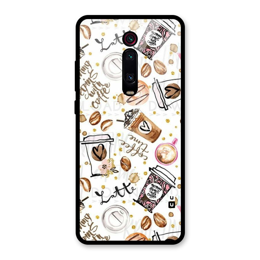 Cute Coffee Pattern Glass Back Case for Redmi K20