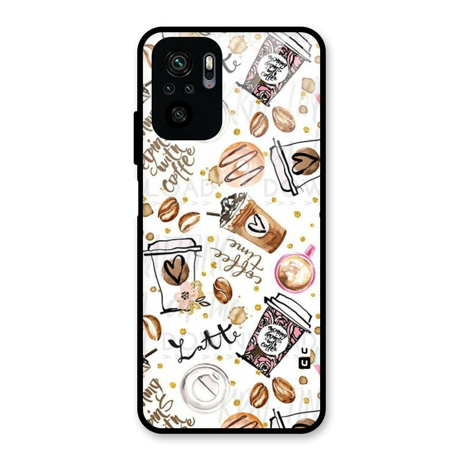 Cute Coffee Pattern Glass Back Case for Redmi Note 10S