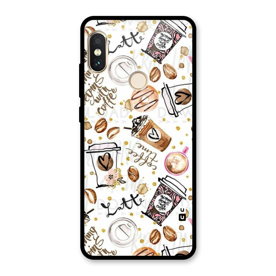 Cute Coffee Pattern Glass Back Case for Redmi Note 5 Pro
