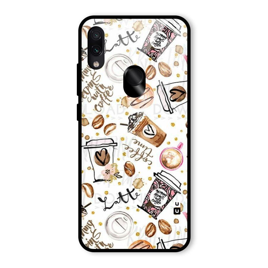 Cute Coffee Pattern Glass Back Case for Redmi Note 7S