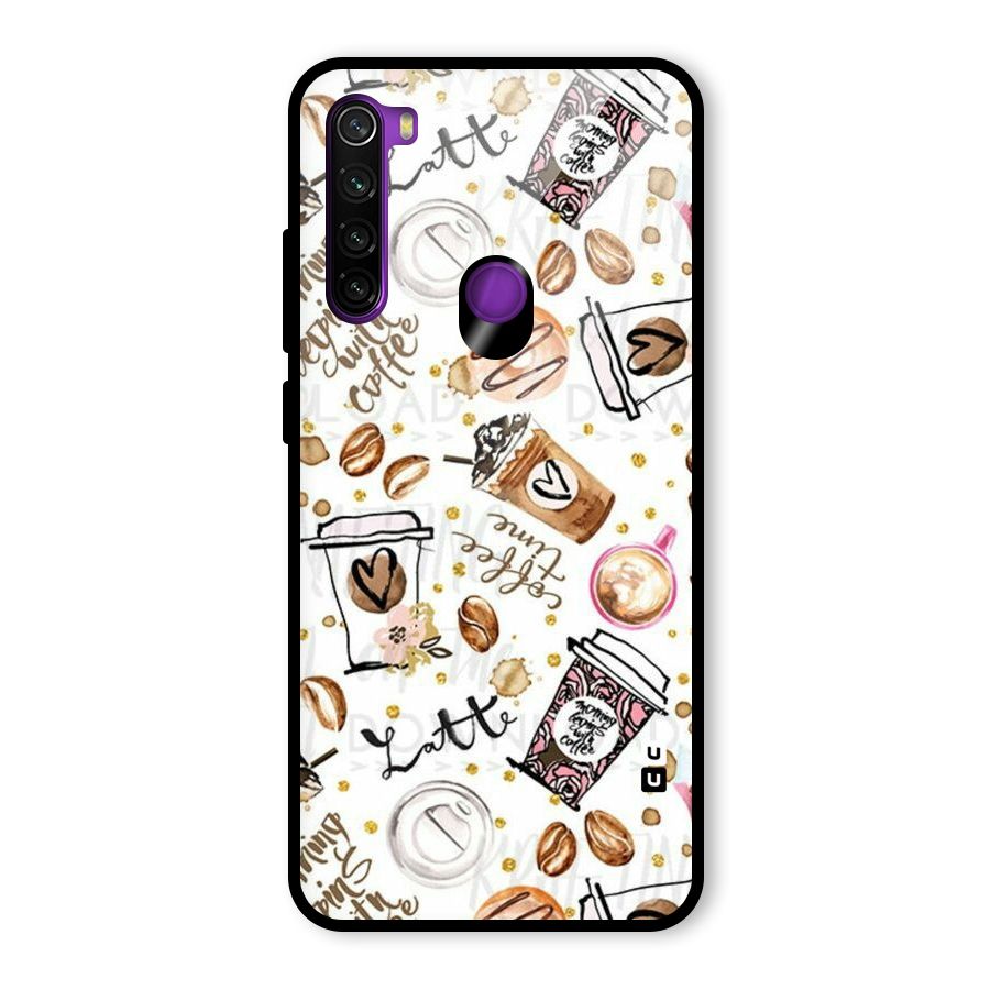 Cute Coffee Pattern Glass Back Case for Redmi Note 8