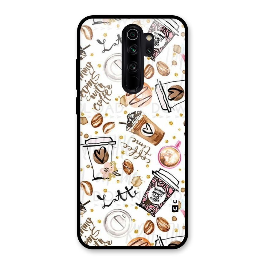 Cute Coffee Pattern Glass Back Case for Redmi Note 8 Pro