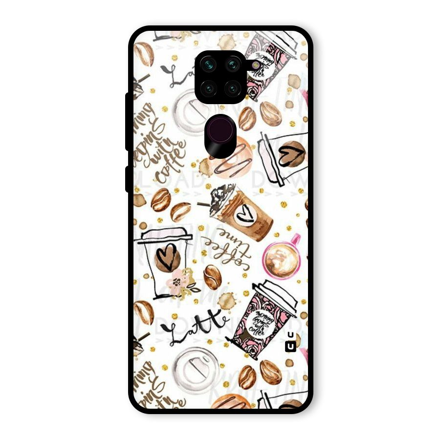 Cute Coffee Pattern Glass Back Case for Redmi Note 9