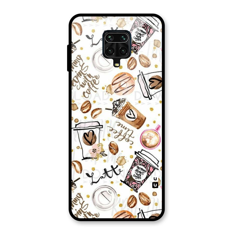 Cute Coffee Pattern Glass Back Case for Redmi Note 9 Pro