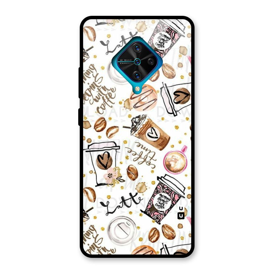 Cute Coffee Pattern Glass Back Case for Vivo S1 Pro
