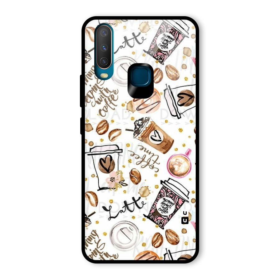 Cute Coffee Pattern Glass Back Case for Vivo U10