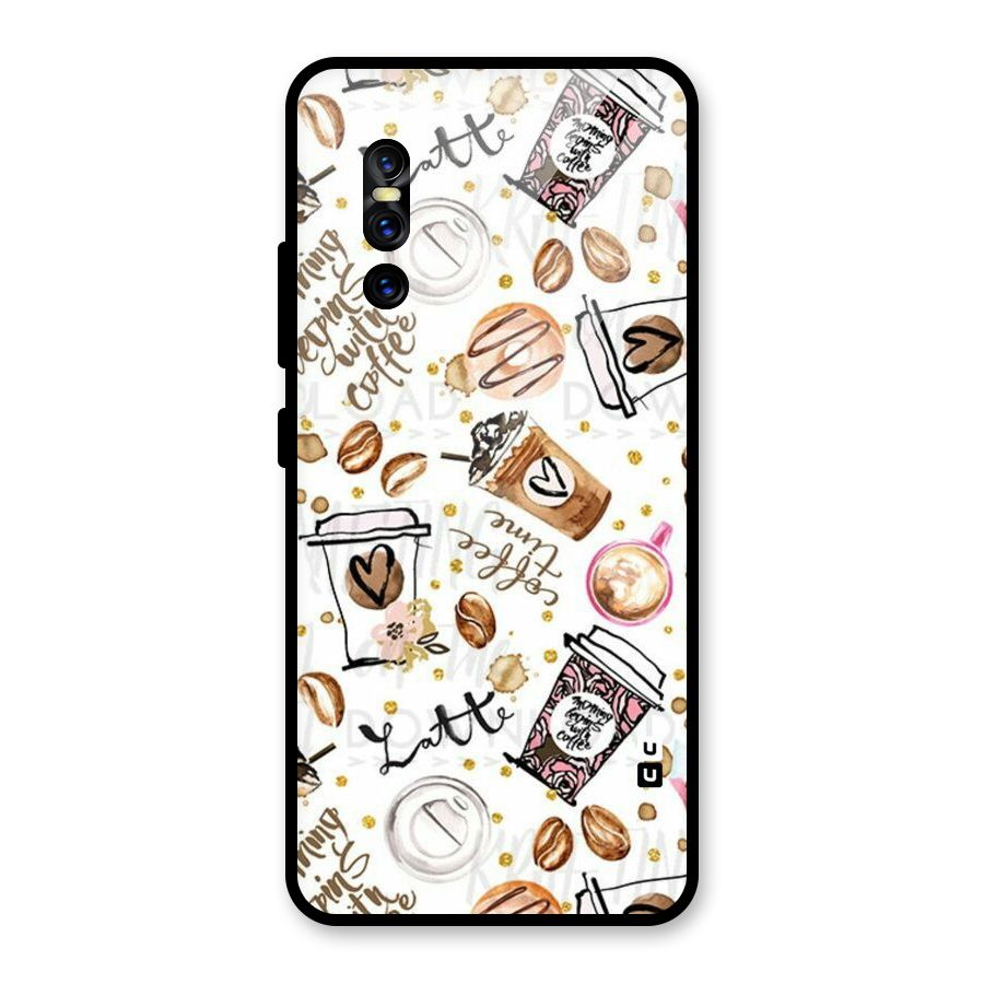 Cute Coffee Pattern Glass Back Case for Vivo V15 Pro