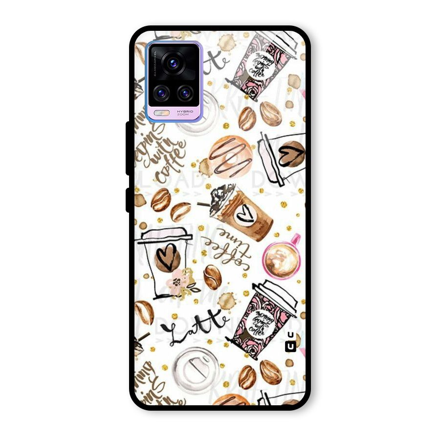 Cute Coffee Pattern Glass Back Case for Vivo V20 Pro