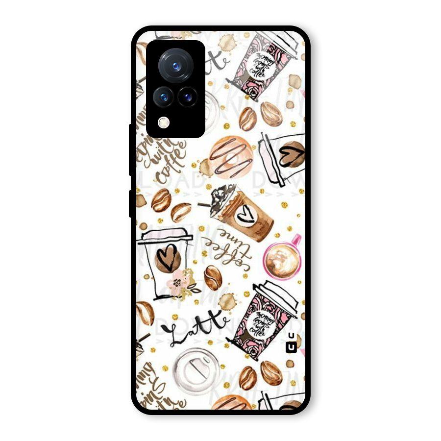 Cute Coffee Pattern Glass Back Case for Vivo V21 5G