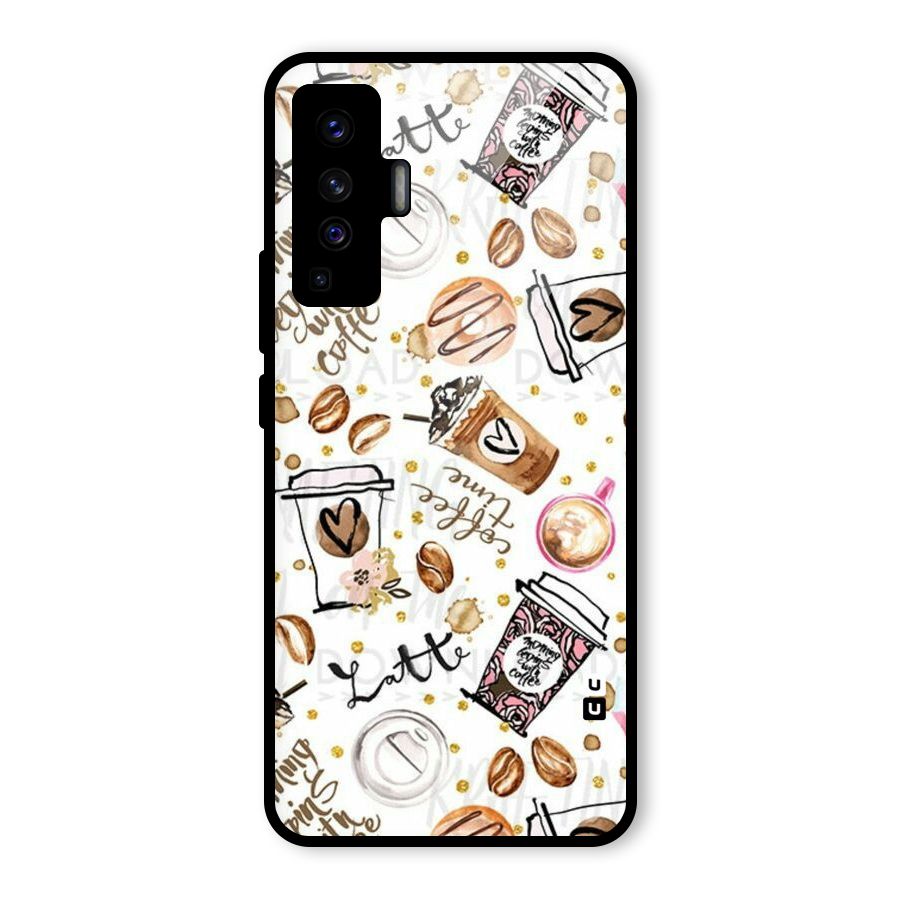 Cute Coffee Pattern Glass Back Case for Vivo X50