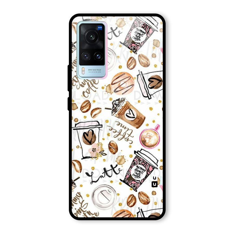 Cute Coffee Pattern Glass Back Case for Vivo X60