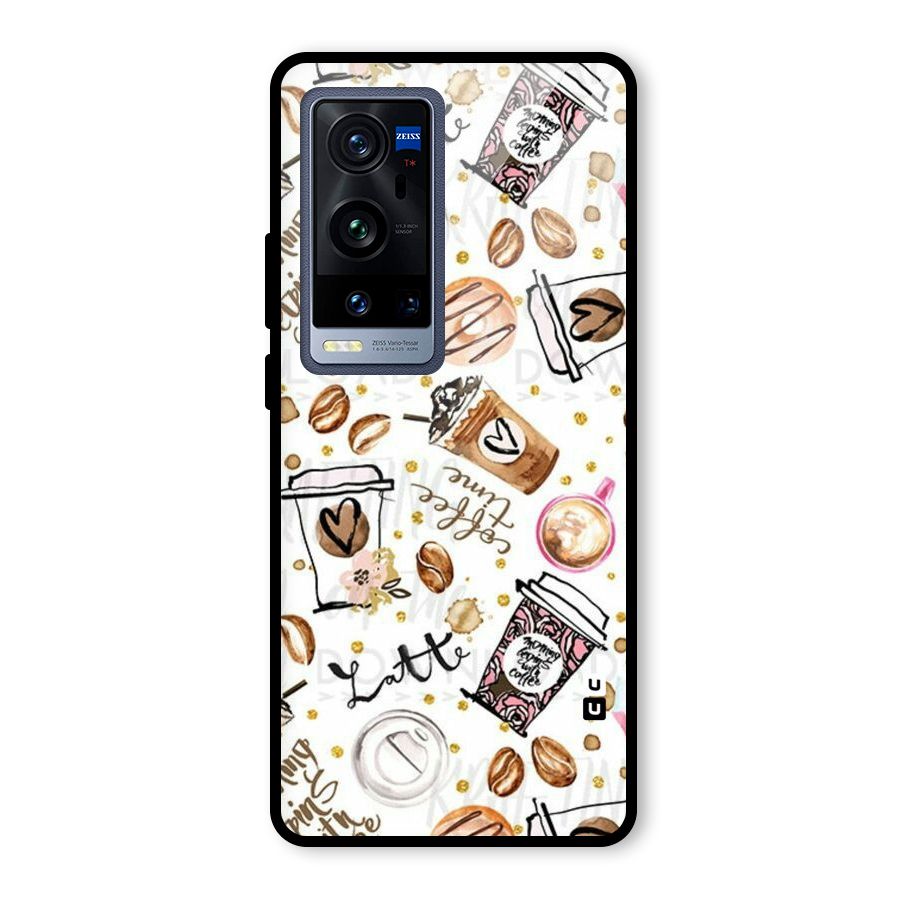 Cute Coffee Pattern Glass Back Case for Vivo X60 Pro Plus