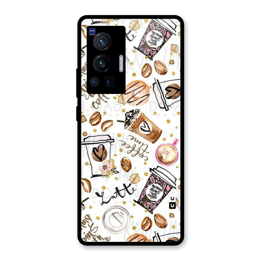 Cute Coffee Pattern Glass Back Case for Vivo X70 Pro