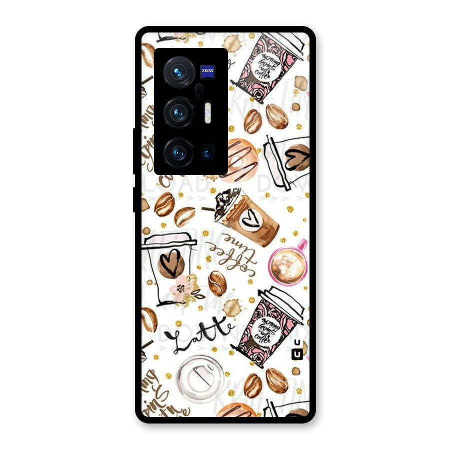 Cute Coffee Pattern Glass Back Case for Vivo X70 Pro Plus