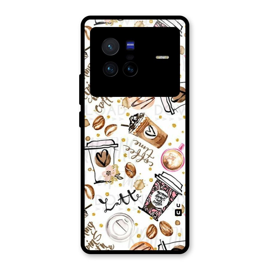 Cute Coffee Pattern Glass Back Case for Vivo X80