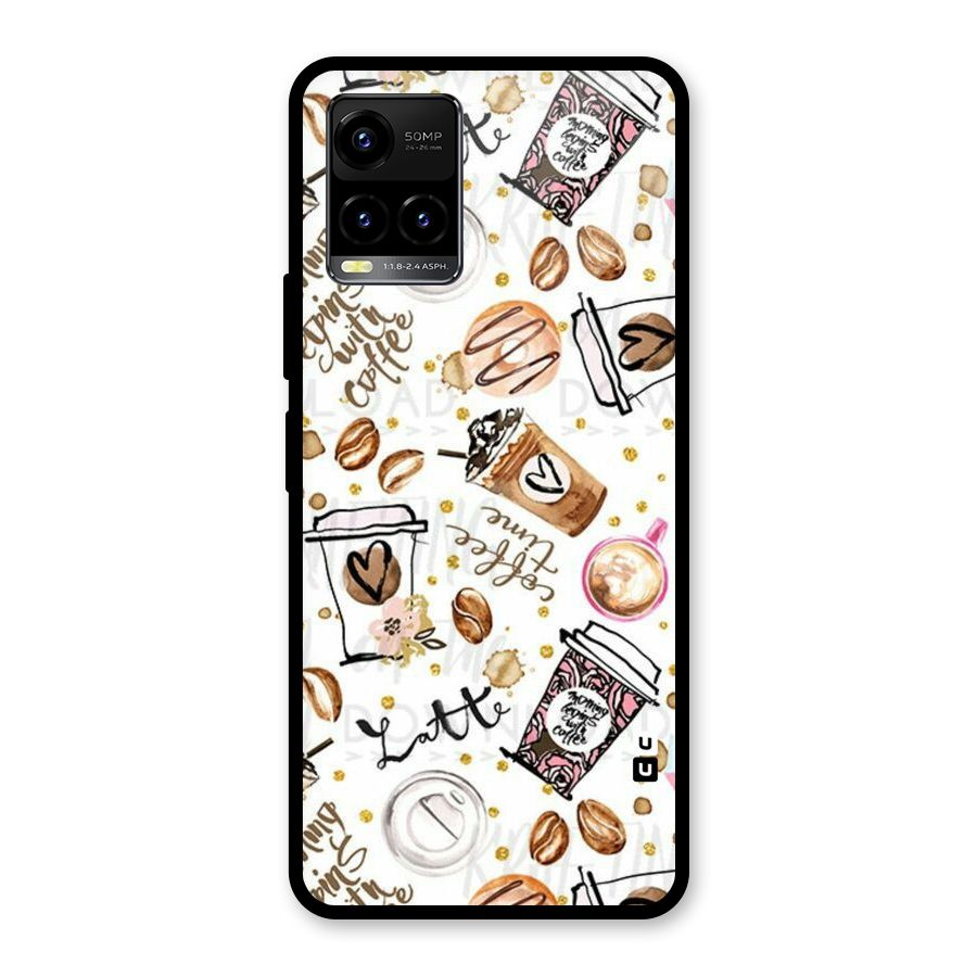 Cute Coffee Pattern Glass Back Case for Vivo Y21T