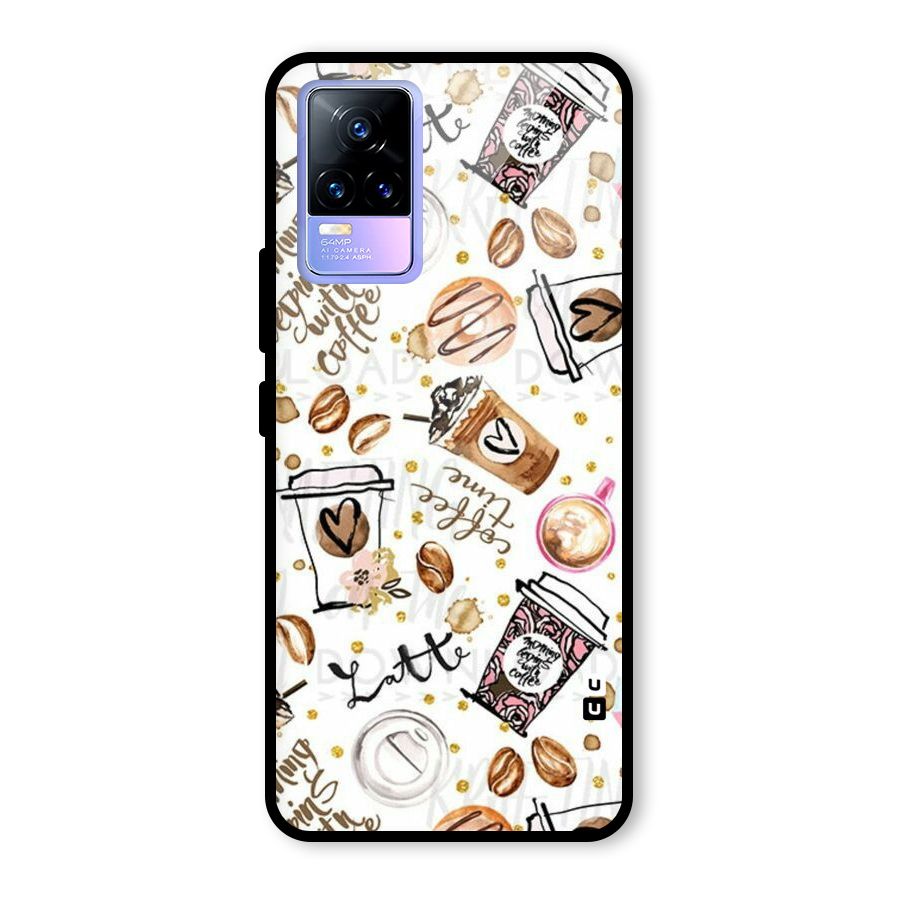 Cute Coffee Pattern Glass Back Case for Vivo Y73