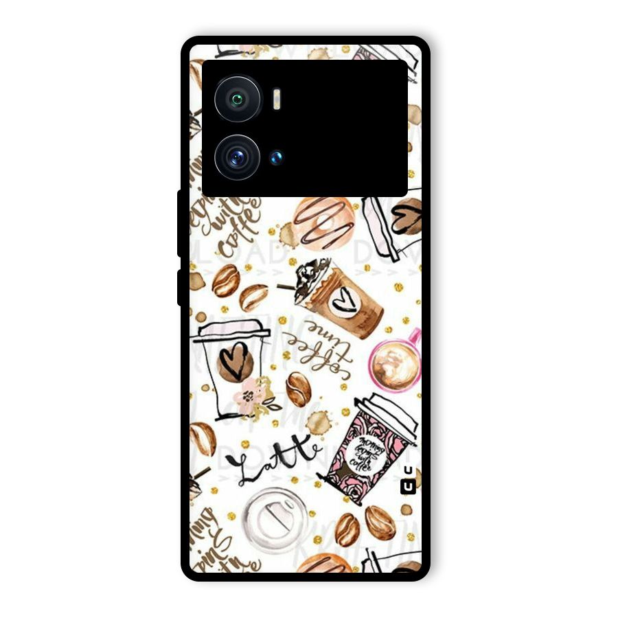 Cute Coffee Pattern Glass Back Case for Vivo iQOO 9 Pro