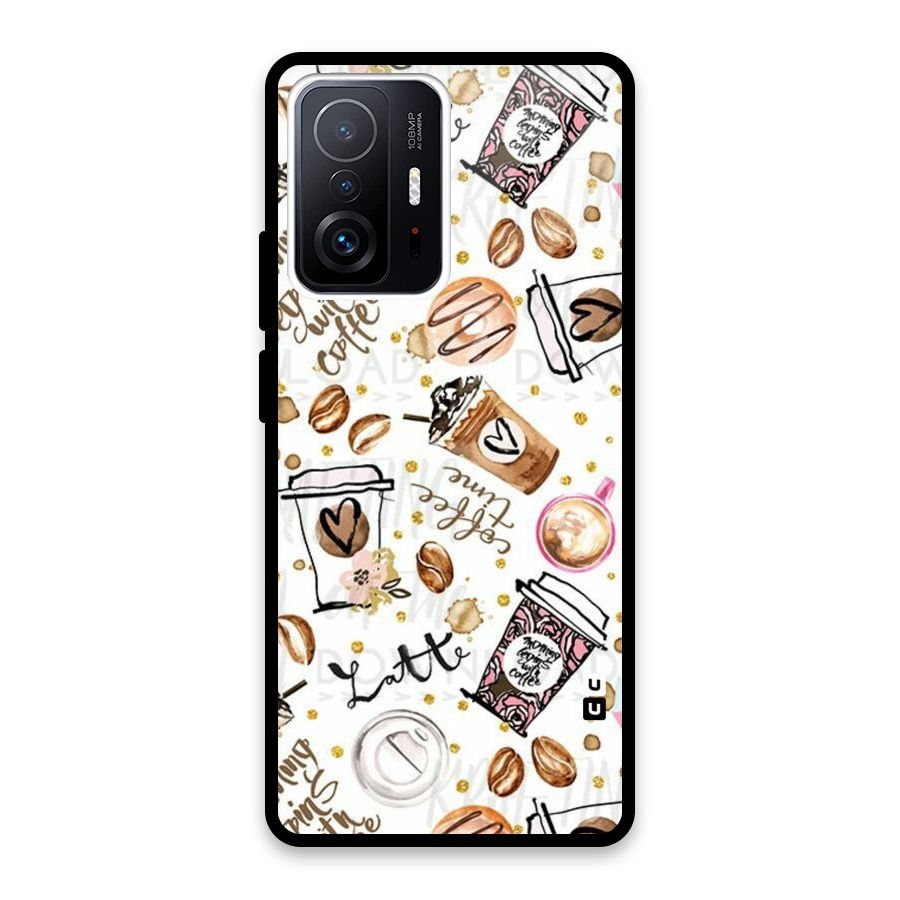Cute Coffee Pattern Glass Back Case for Xiaomi 11T Pro