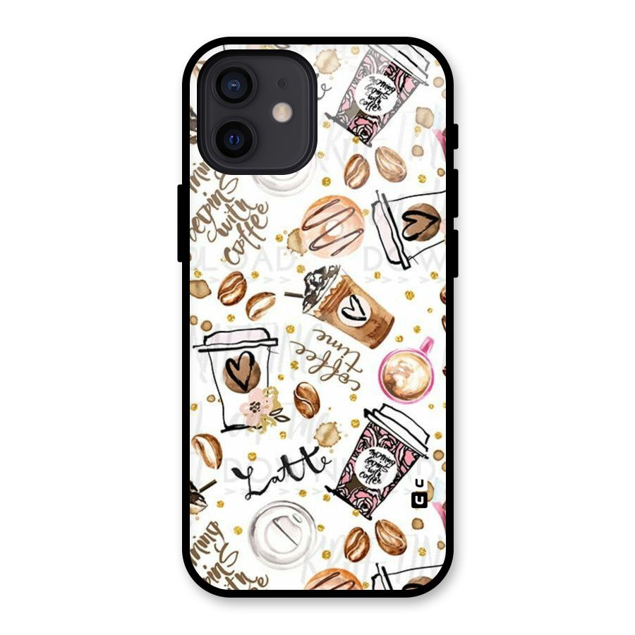 Cute Coffee Pattern Glass Back Case for iPhone 12