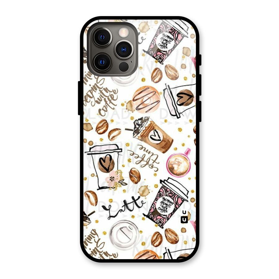 Cute Coffee Pattern Glass Back Case for iPhone 12 Pro
