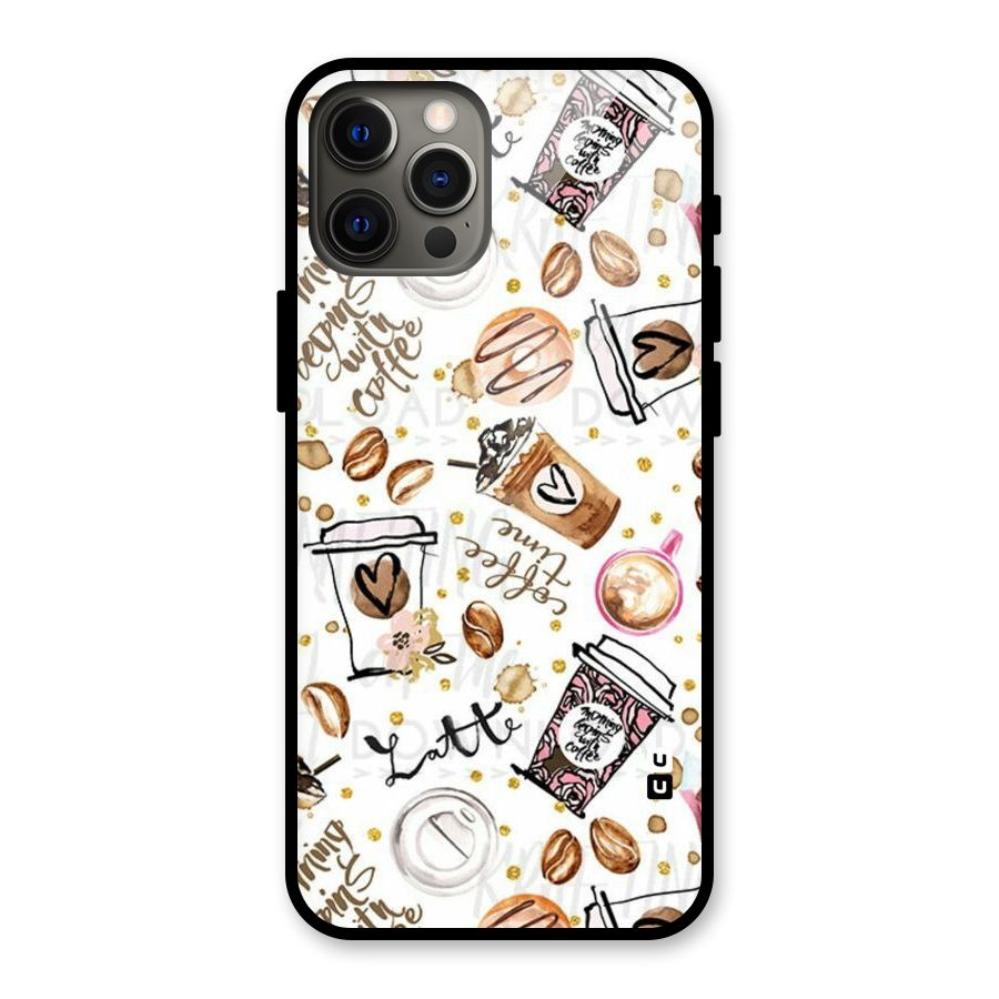 Cute Coffee Pattern Glass Back Case for iPhone 12 Pro Max