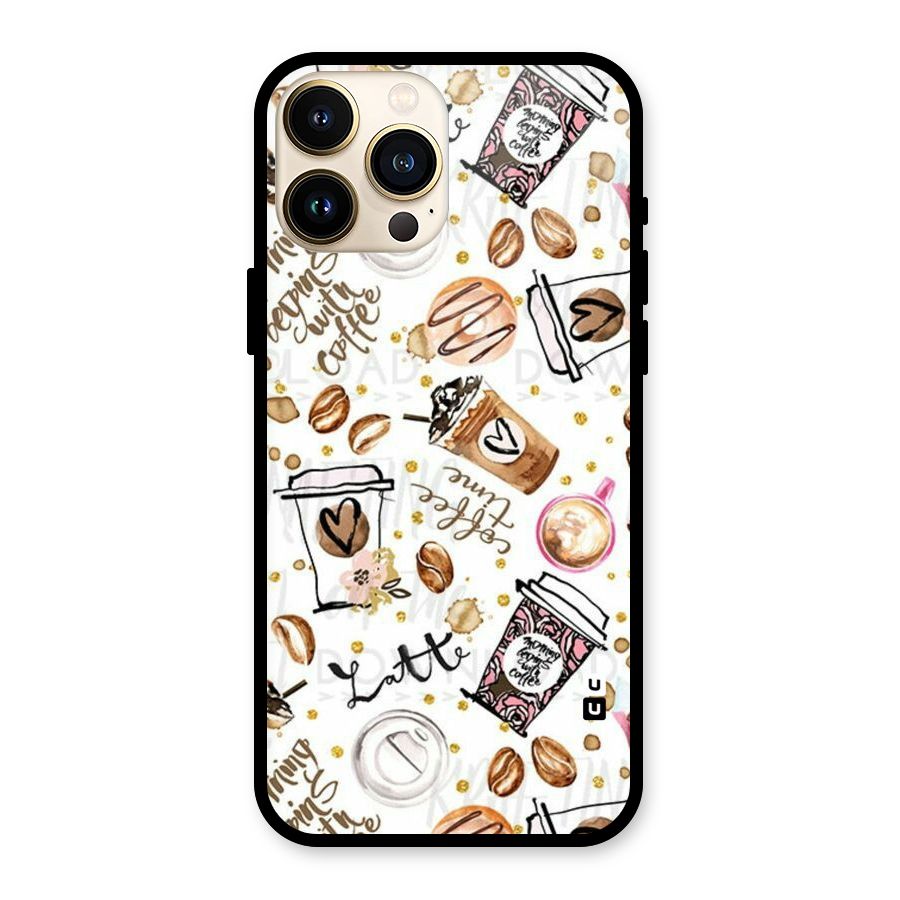 Cute Coffee Pattern Glass Back Case for iPhone 13 Pro Max
