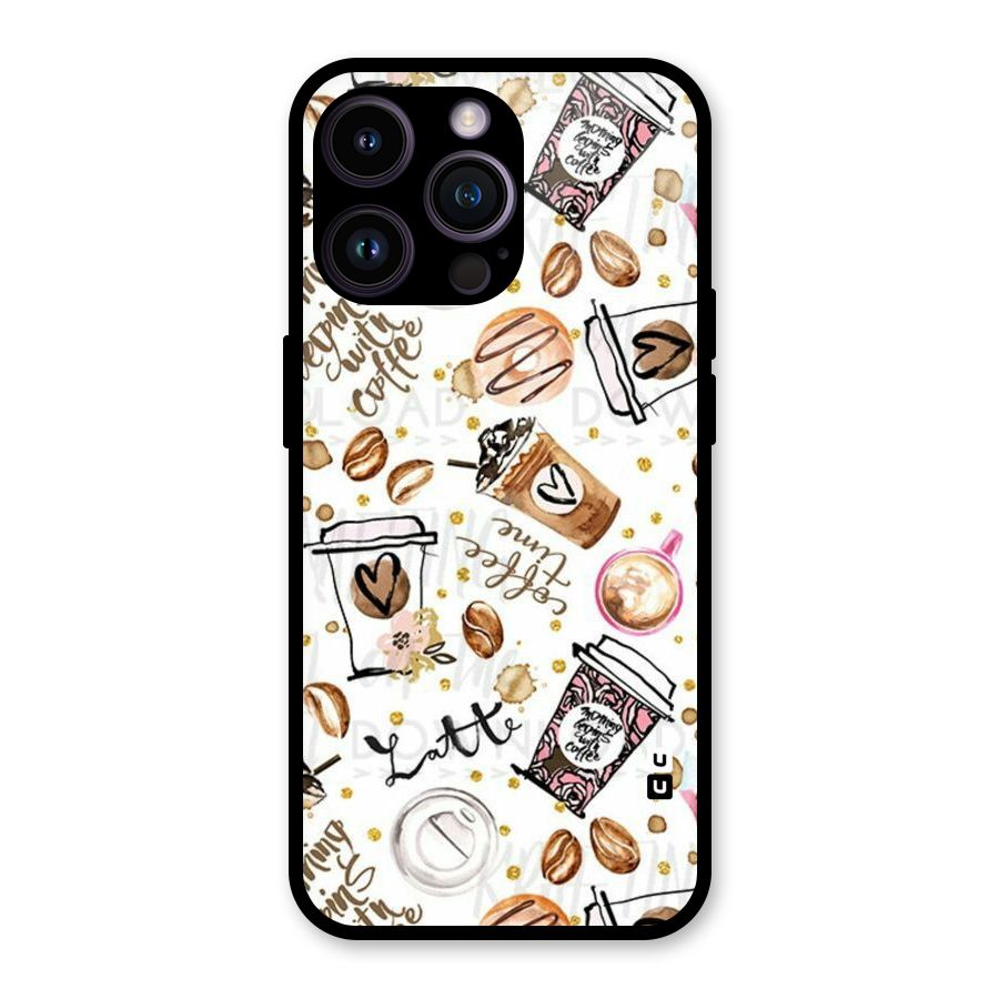 Cute Coffee Pattern Glass Back Case for iPhone 14 Pro Max