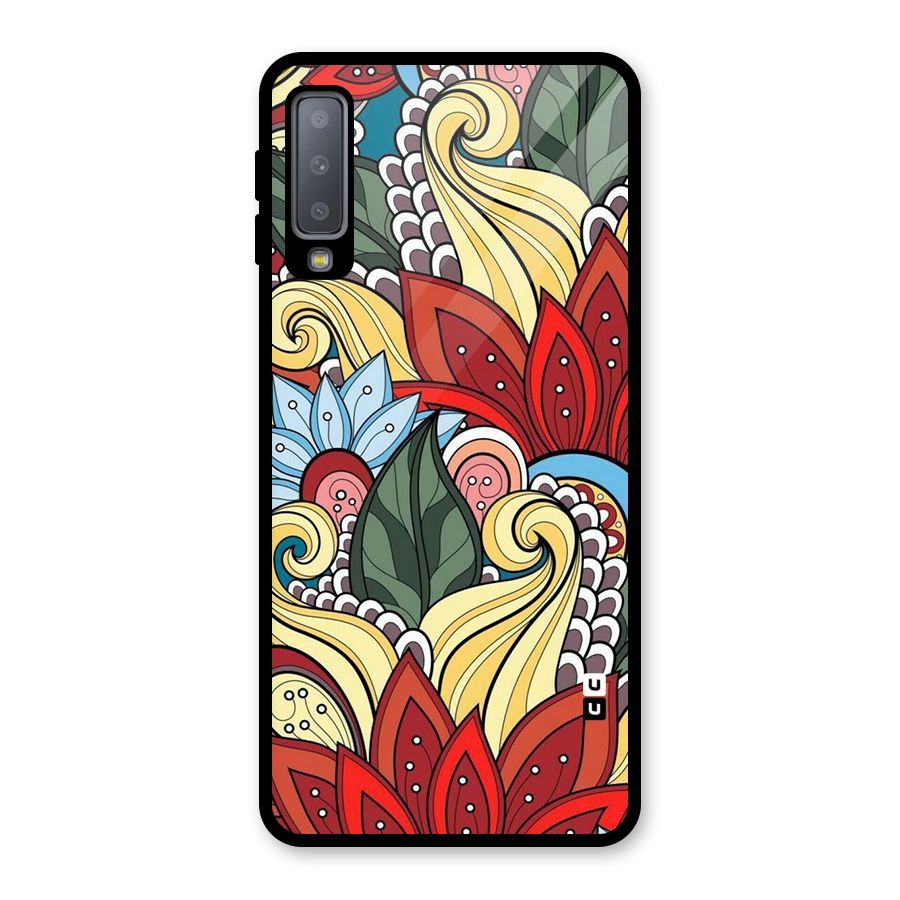 Cute Doodle Glass Back Case for Galaxy A7 (2018)