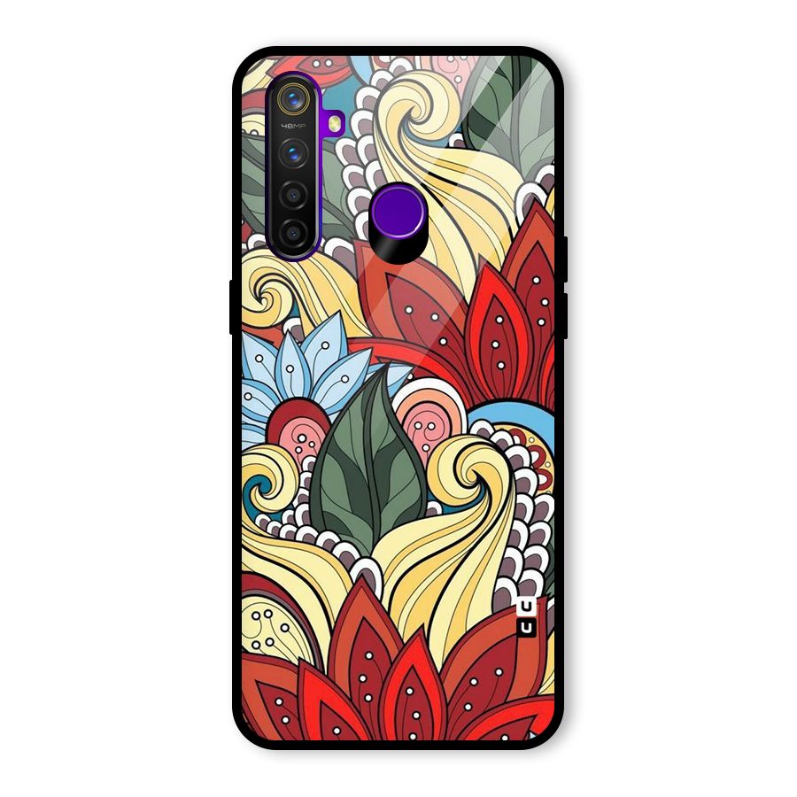 Cute Doodle Glass Back Case for Realme 5 Pro