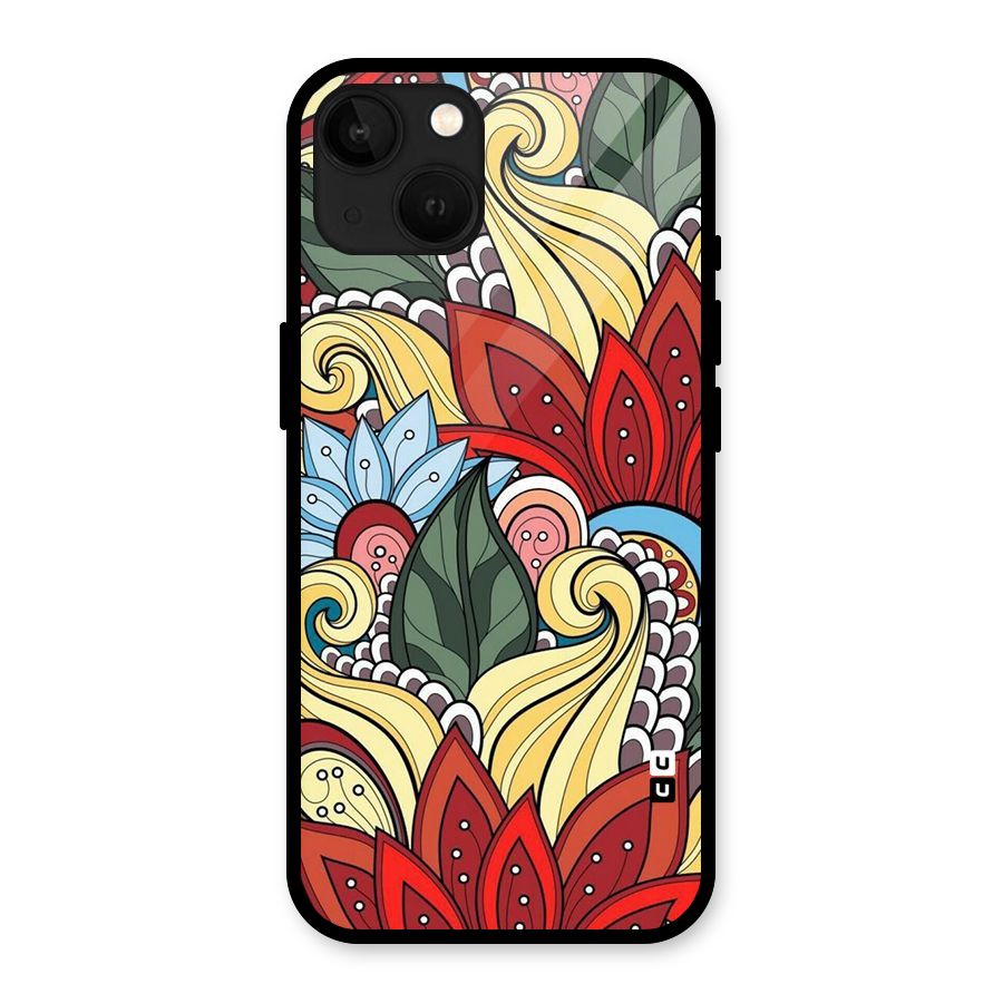 Cute Doodle Glass Back Case for iPhone 13