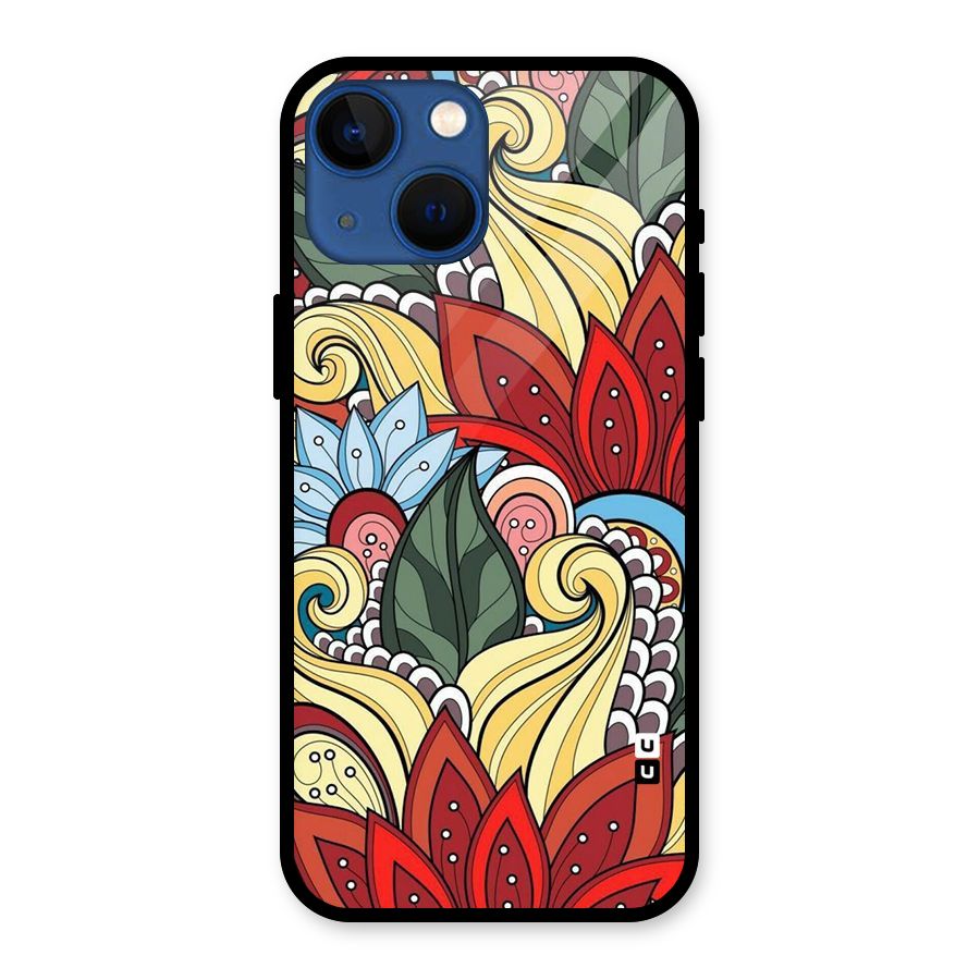 Cute Doodle Glass Back Case for iPhone 13 Mini