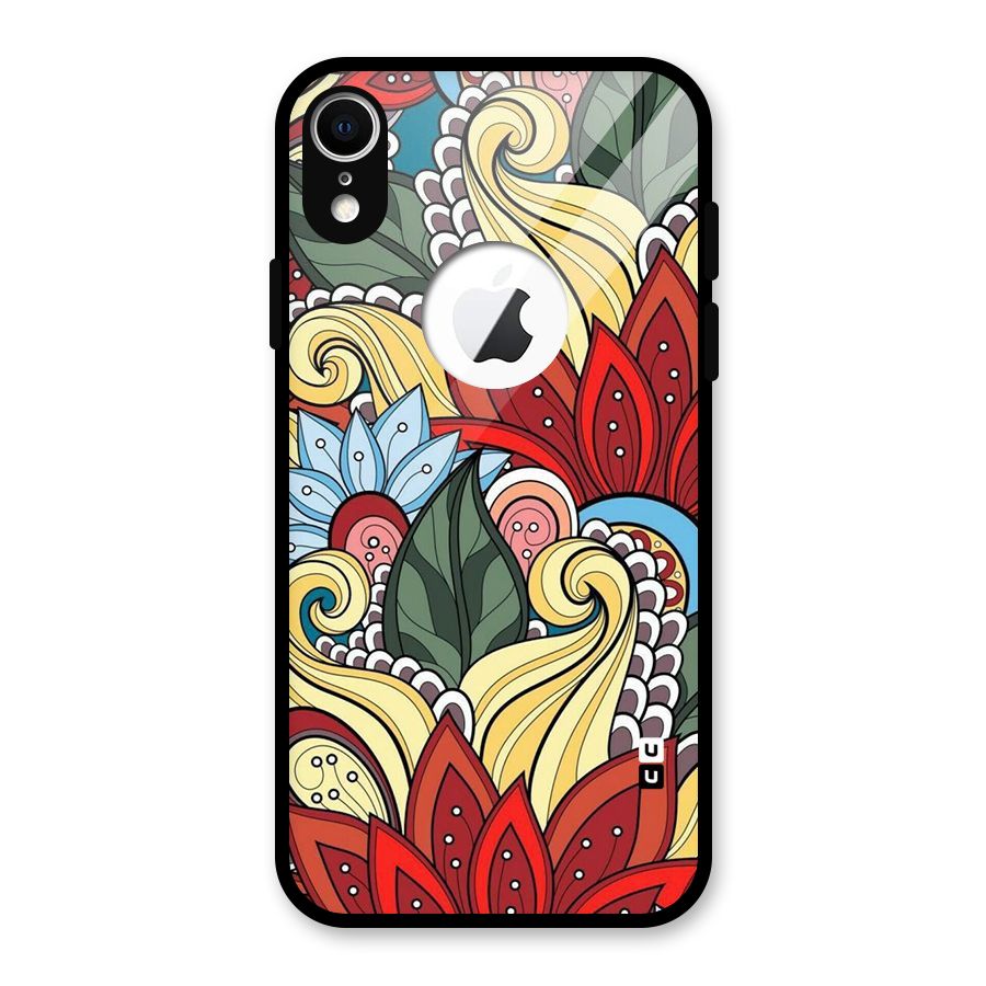 Cute Doodle Glass Back Case for iPhone XR Logo Cut