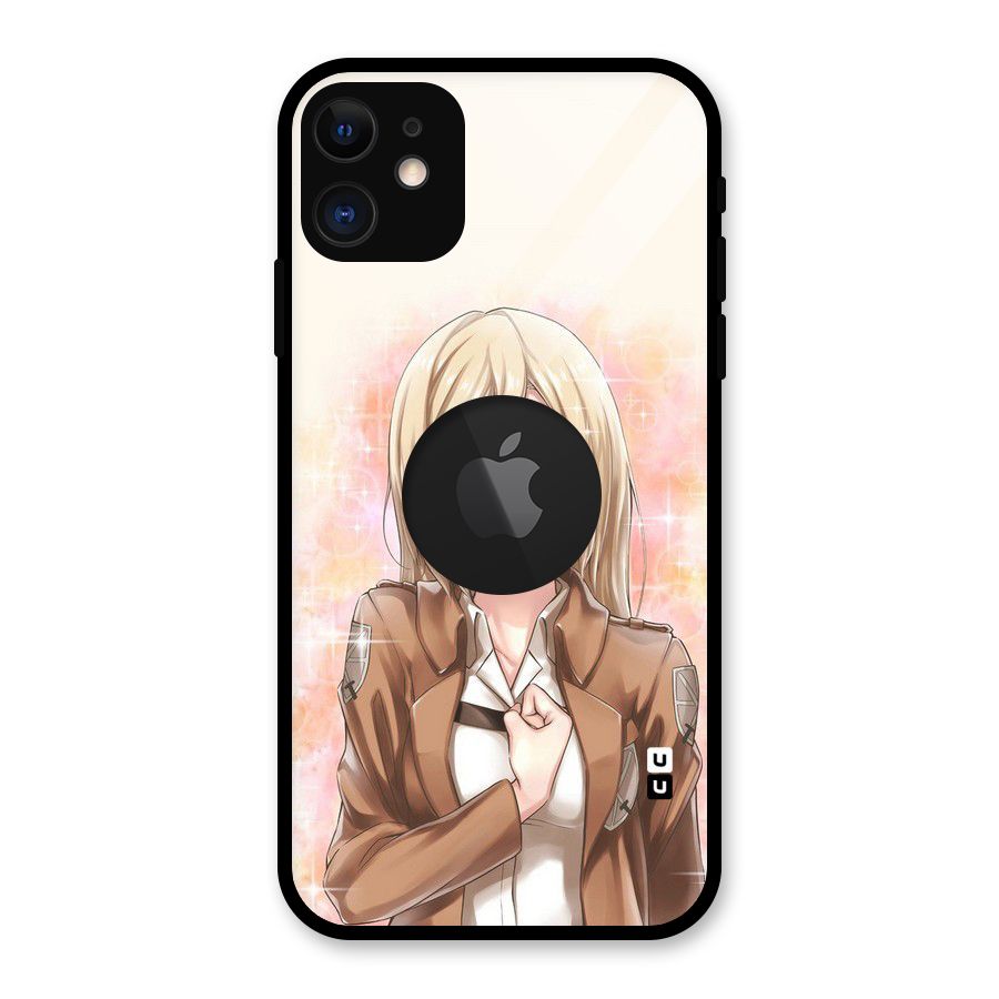 Cute Girl Art Glass Back Case for iPhone 11 Logo Cut